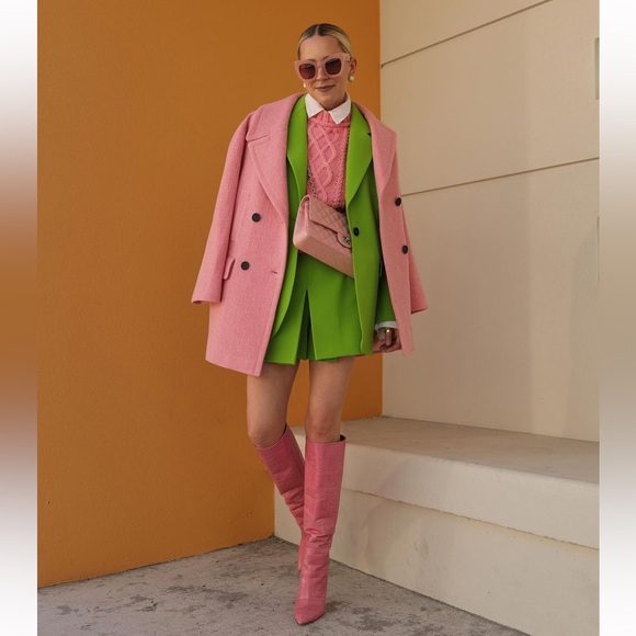 ZARA 2 PIECE LIME GREEN DOUBLE BREASTED BLAZER AND SKORT - Picture 5 of 11